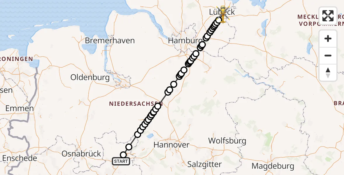 Flugroute Rettungshubschrauber Bad Oeynhausen - Lübeck, 01 August 2026, 10:38