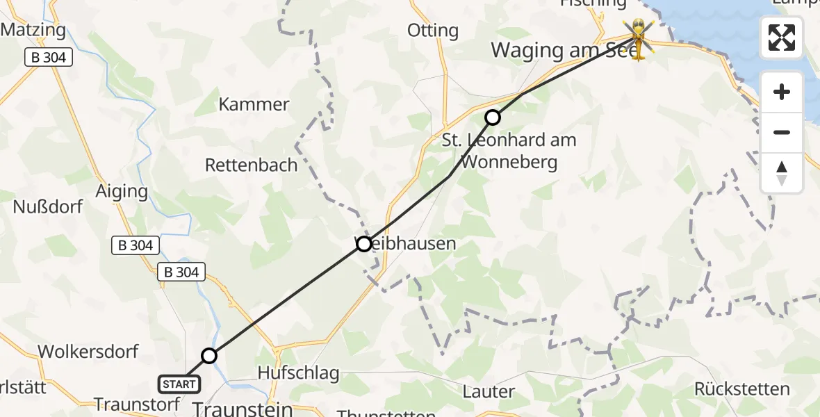 Flugroute Rettungshubschrauber Traunstein Hospital - Waging a.See, 01 August 2026, 10:41