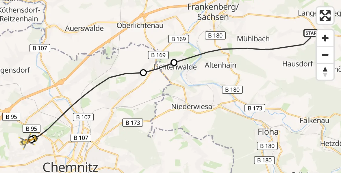 Flugroute Rettungshubschrauber Frankenberg/Sa. - Flemmingstraße Hospital Rooftop, 01 August 2026, 10:50
