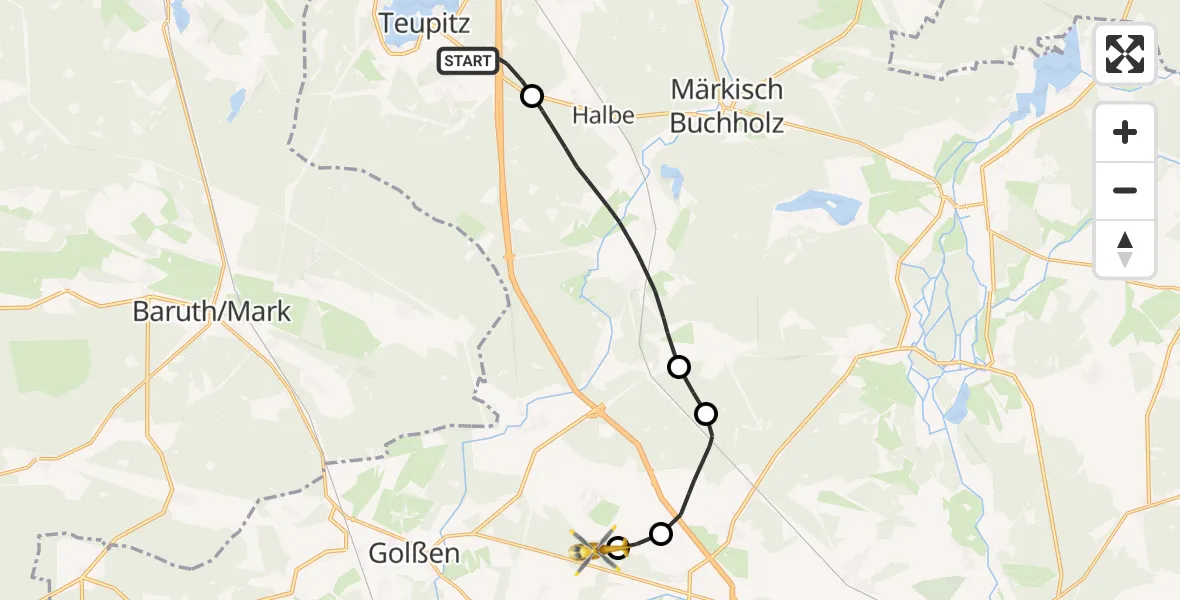 Flugroute Rettungshubschrauber Teupitz - Schönwald, 01 August 2026, 10:55