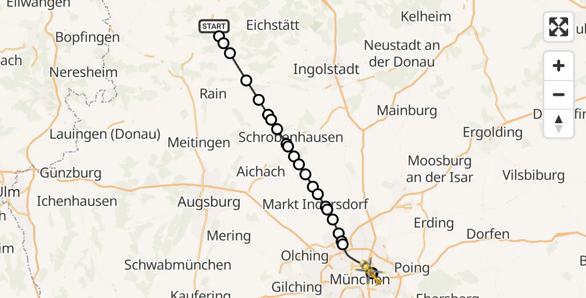 Flugroute Rettungshubschrauber Langenaltheim - München Bogenhausen Hospital, 01 August 2026, 10:59