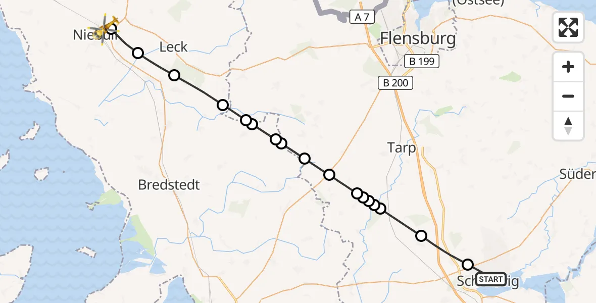 Flugroute Ambulanzhubschrauber Schleswig - Niebüll, 01 August 2026, 11:10