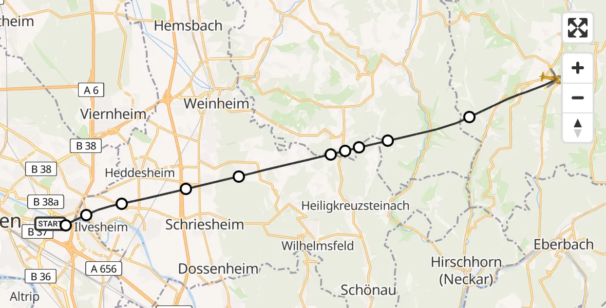 Flugroute Rettungshubschrauber Mannheim-City Flughafen - Oberzent, 01 August 2026, 11:12