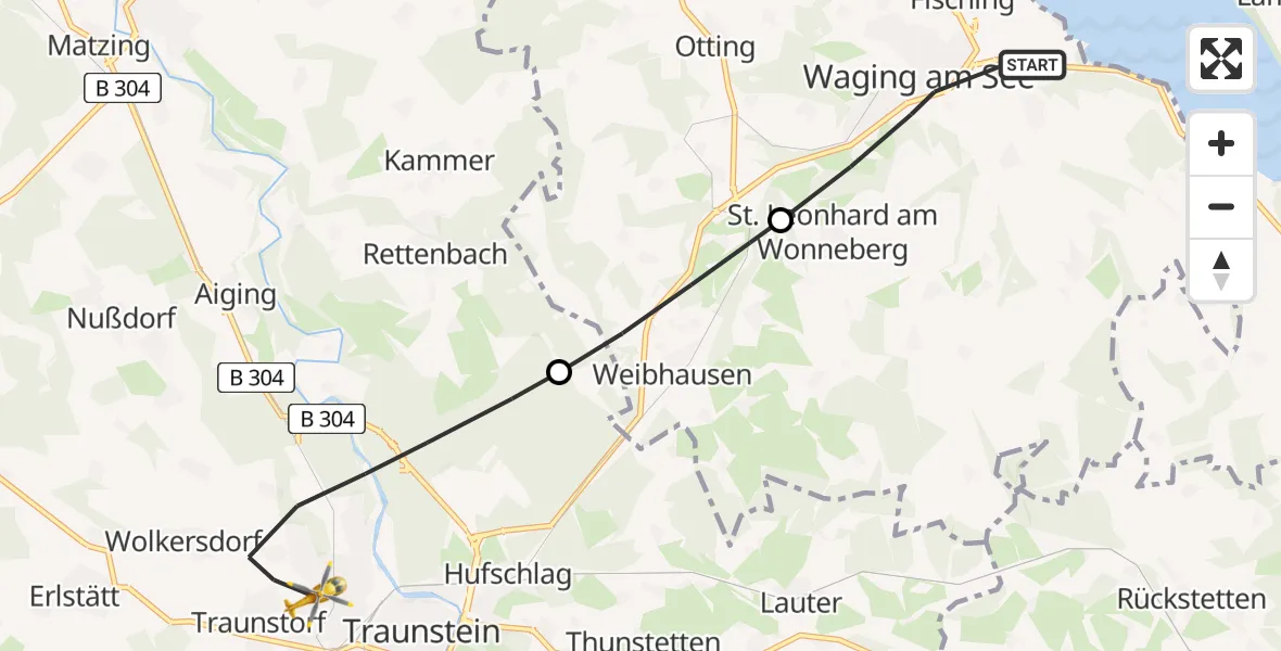 Flugroute Rettungshubschrauber Waging a.See - Traunstein Hospital, 01 August 2026, 11:14