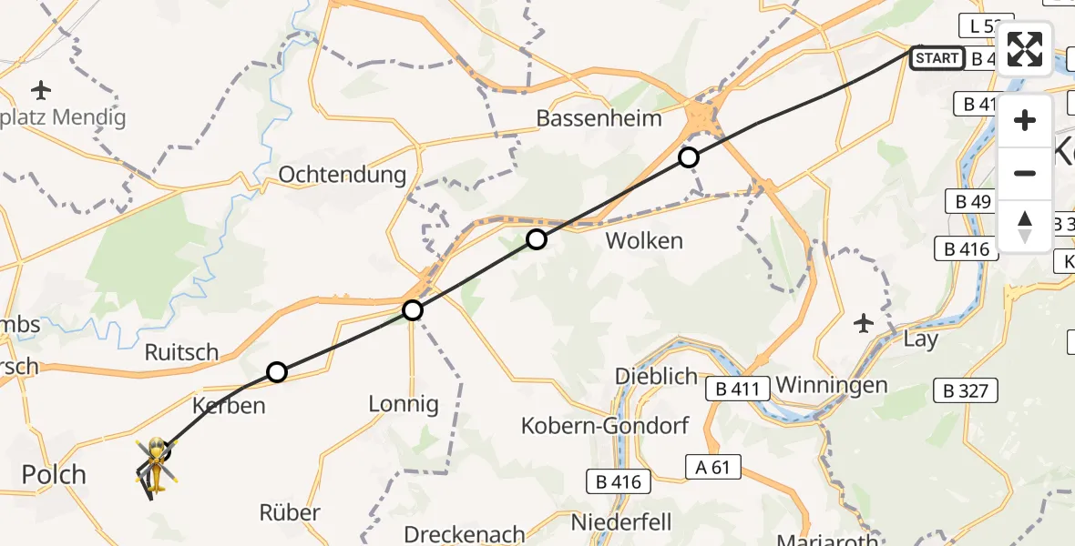 Flugroute Rettungshubschrauber Koblenz - Polch, 01 August 2026, 11:54