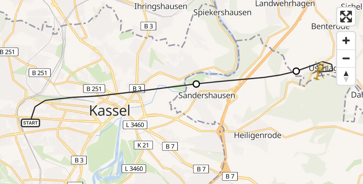 Flugroute Rettungshubschrauber Kassel - Staufenberg, 01 August 2026, 12:06