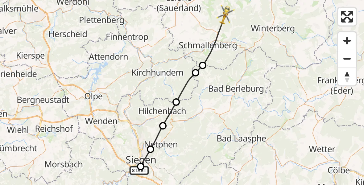 Flugroute Rettungshubschrauber Evangelisches Jung-Stilling Hospital - Schmallenberg, 01 August 2026, 12:07