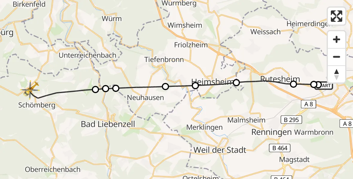 Flugroute Rettungshubschrauber Leonberg Hospital - Schömberg, 01 August 2026, 12:12
