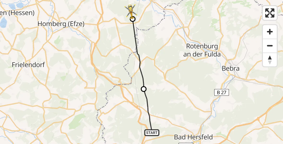 Flugroute Rettungshubschrauber Neuenstein - Knüllwald, 01 August 2026, 12:20
