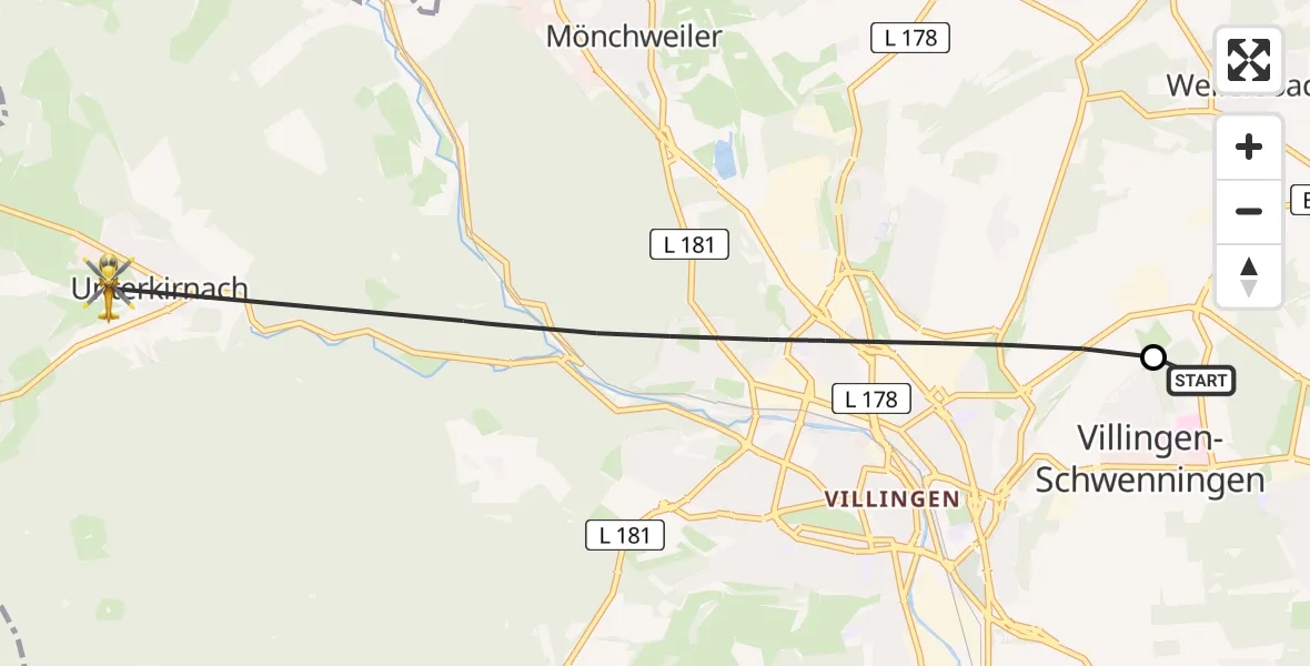 Flugroute Ambulanzhubschrauber DRF Air Rescue Station Villingen-Schwenningen Hubschrauberlandeplatz (Christoph 11) - Unterkirnach, 01 August 2026, 12:21