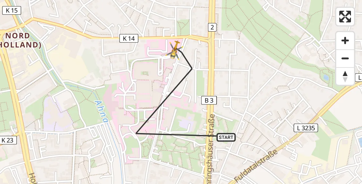 Flugroute Rettungshubschrauber Kassel - Kassel, 01 August 2026, 12:44