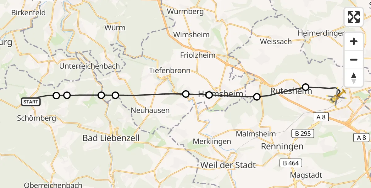 Flugroute Rettungshubschrauber Schömberg - Leonberg Hospital, 01 August 2026, 12:56