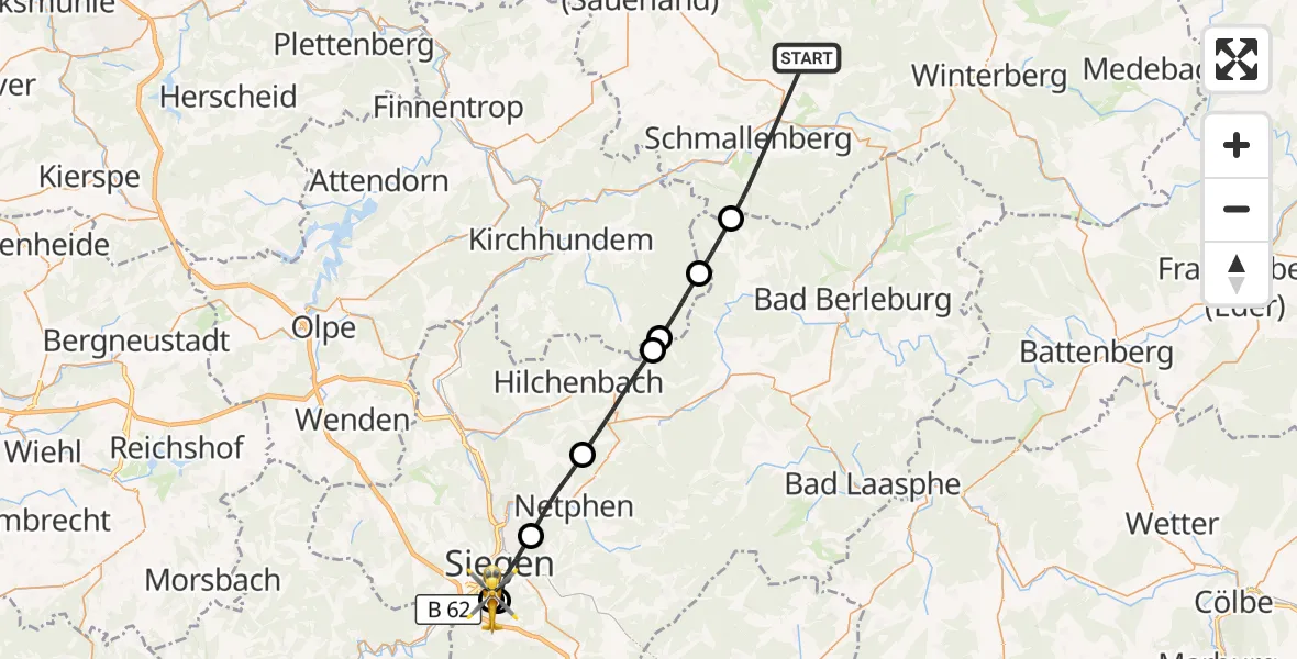 Flugroute Rettungshubschrauber Schmallenberg - Evangelisches Jung-Stilling Hospital, 01 August 2026, 12:56
