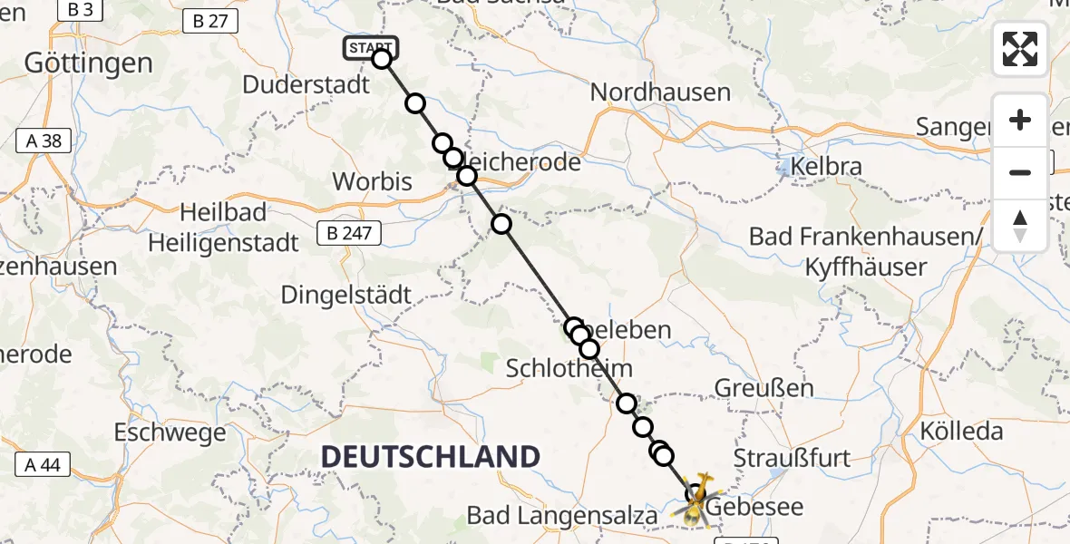 Flugroute Rettungshubschrauber Duderstadt - Herbsleben, 01 August 2026, 12:56