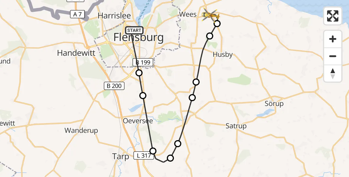 Flugroute Ambulanzhubschrauber Flensburg - Munkbrarup, 01 August 2026, 12:57