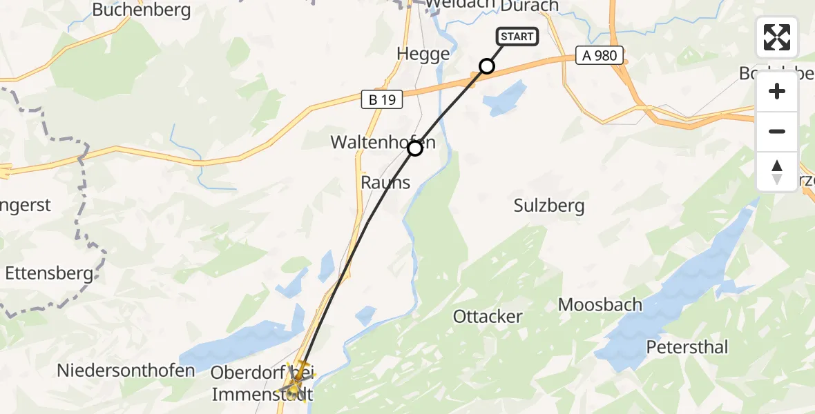Flugroute Rettungshubschrauber Kempten-Durach Flugplatz - Waltenhofen, 01 August 2026, 13:04