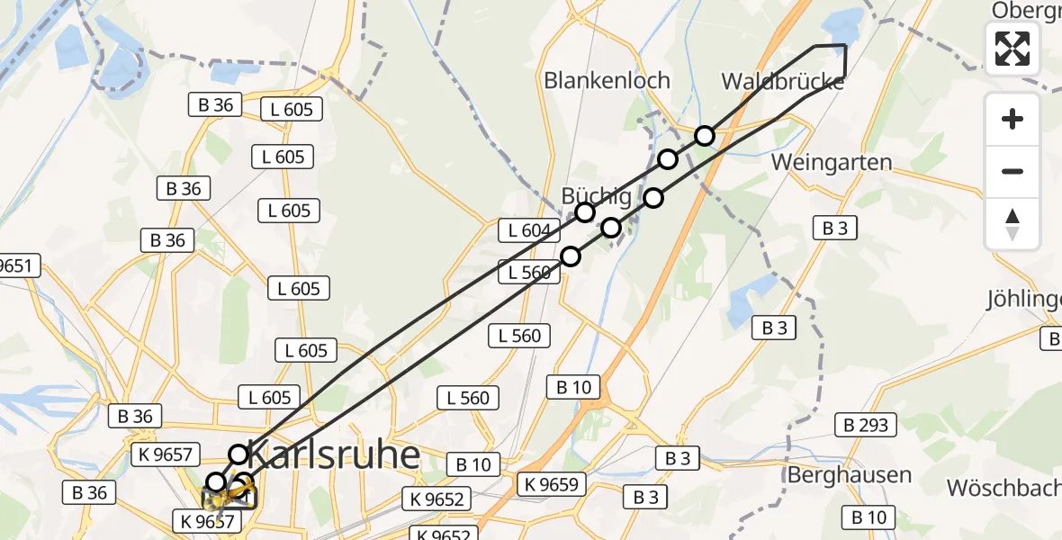 Flugroute Ambulanzhubschrauber Sankt Vincentius Hospital - Sankt Vincentius Hospital, 01 August 2026, 13:10