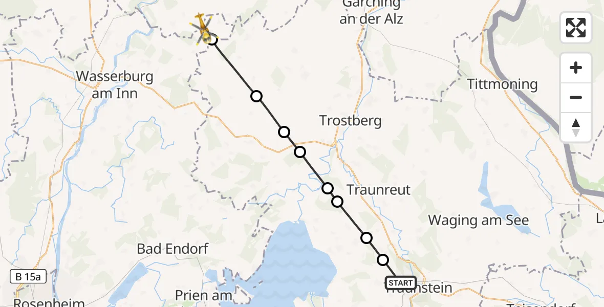 Flugroute Rettungshubschrauber Traunstein - Babensham, 01 August 2026, 13:13