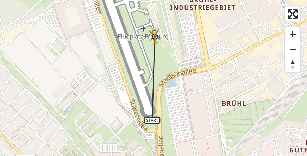 Flugroute Ambulanzhubschrauber Freiburg im Breisgau - Freiburg im Breisgau Flugplatz, 01 August 2026, 13:28