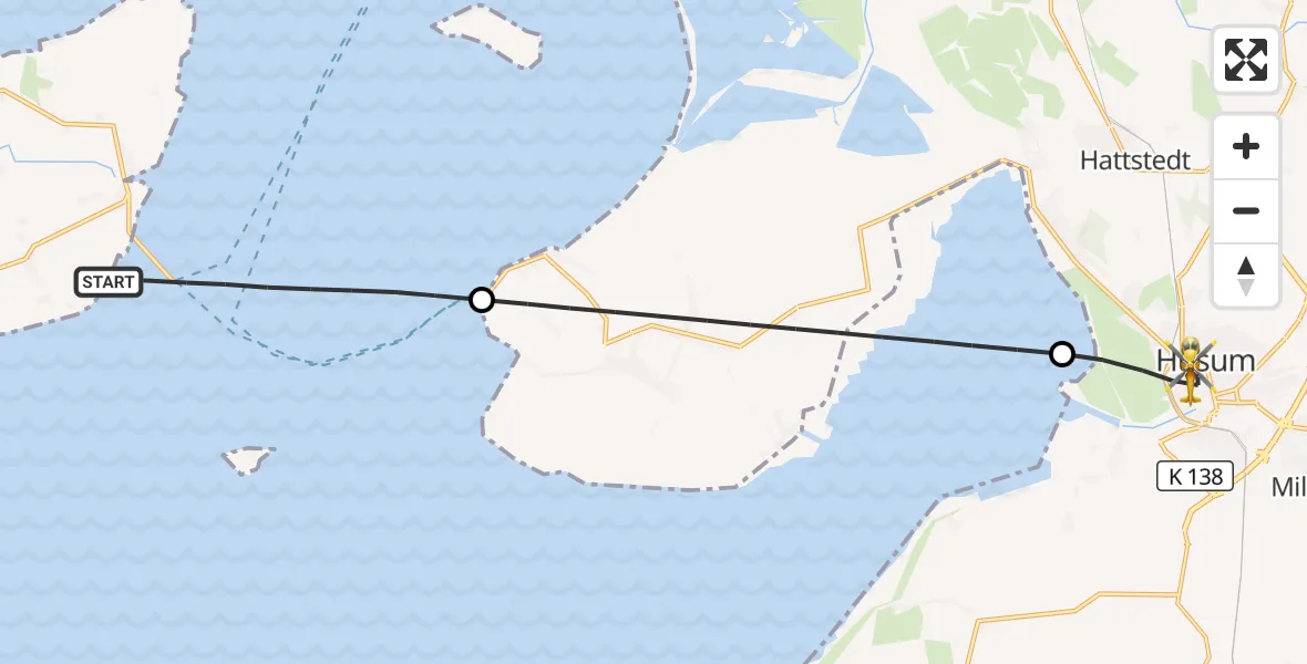 Flugroute Rettungshubschrauber Pellworm - Husum, 01 August 2026, 13:29