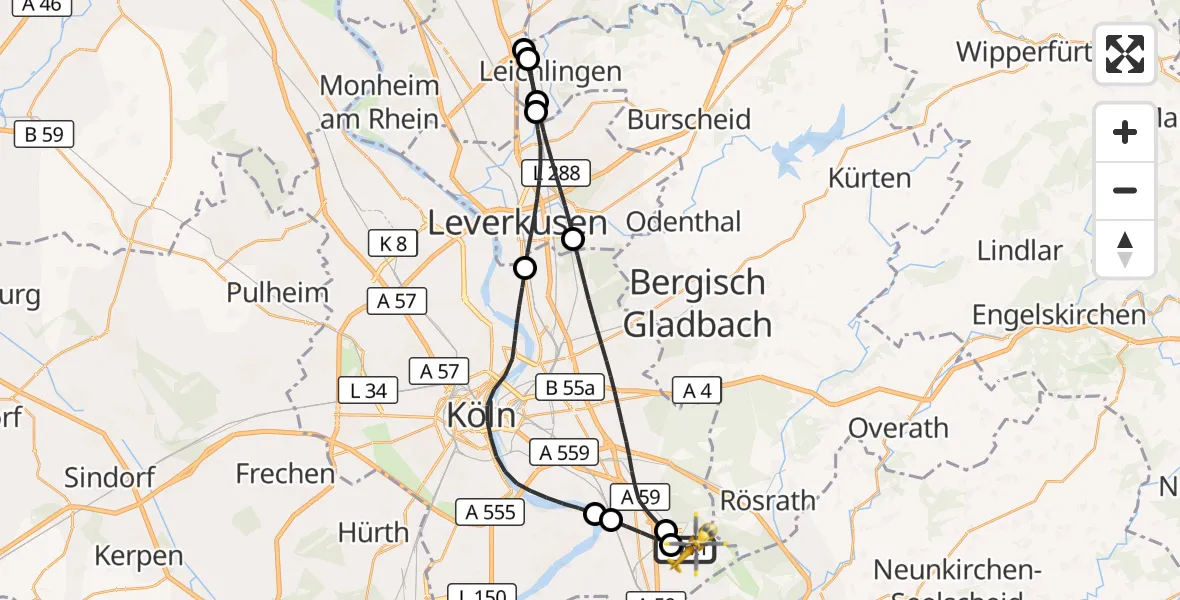 Flugroute Rettungshubschrauber Köln Bonn Flughafen - Köln Bonn Flughafen, 01 August 2026, 13:30