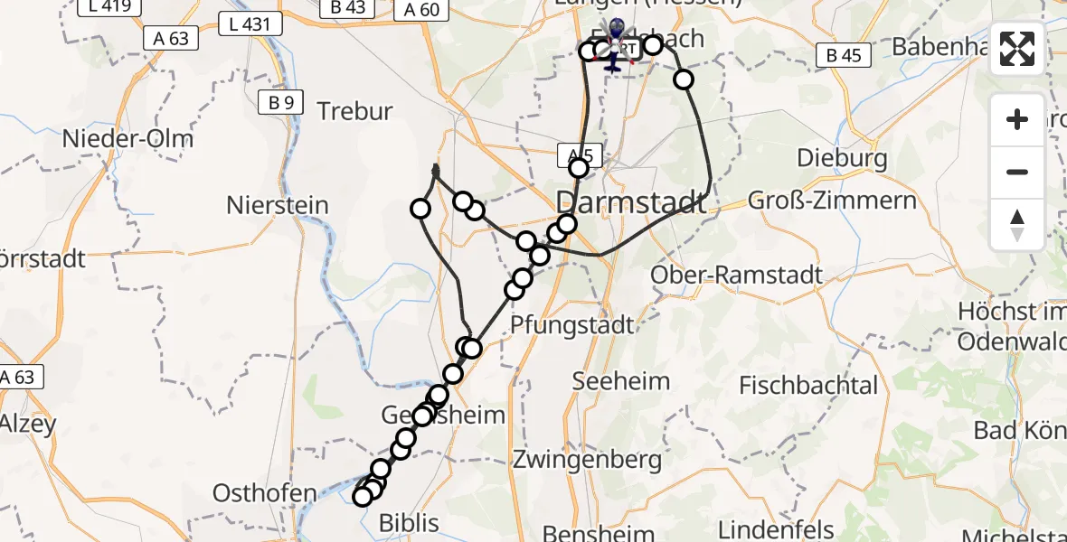 Flugroute Polizeihubschrauber Flughafen Frankfurt-Egelsbach - Flughafen Frankfurt-Egelsbach, 01 August 2026, 13:35