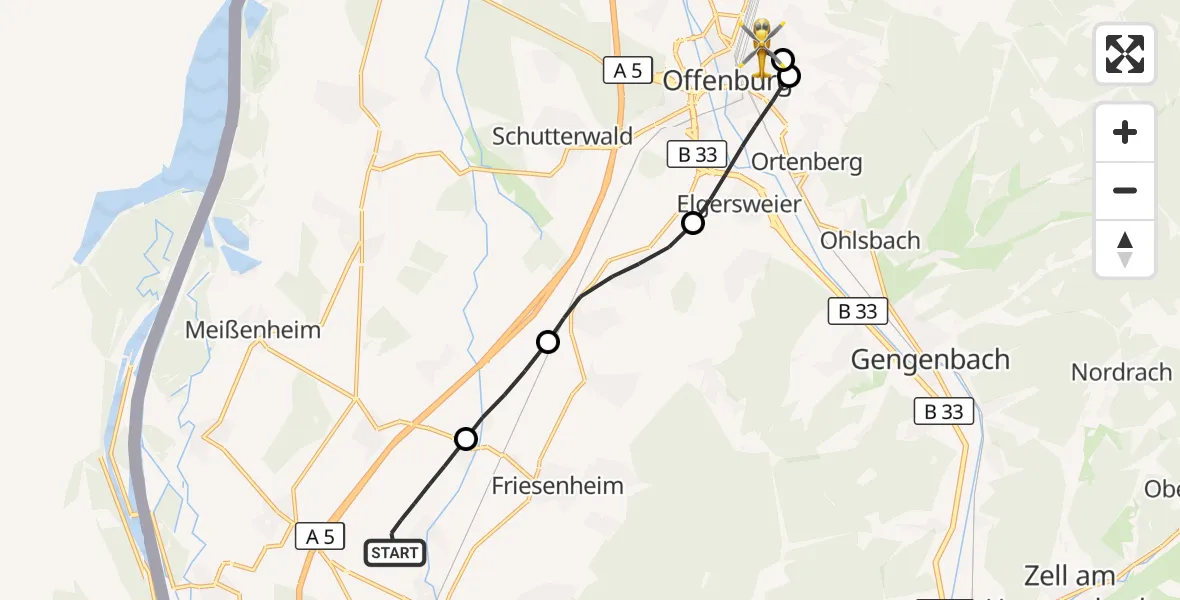 Flugroute Rettungshubschrauber Lahr Flughafen - Offenburg, 01 August 2026, 14:03