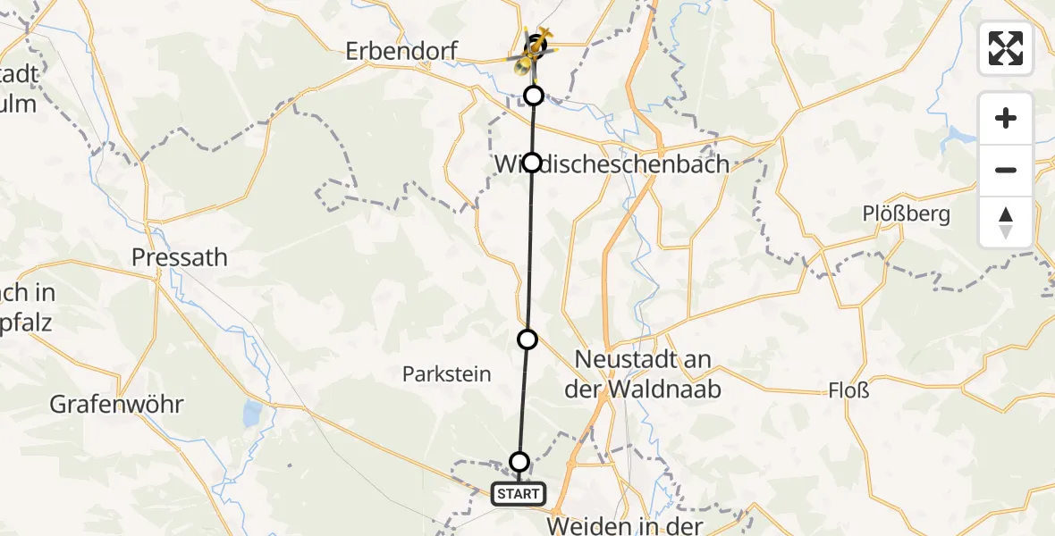 Flugroute Ambulanzhubschrauber Weiden i.d.OPf. - Krummennaab, 01 August 2026, 14:07