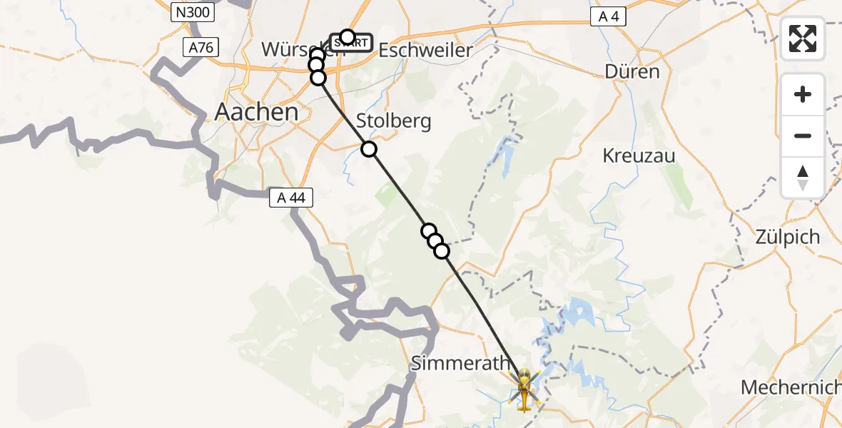 Flugroute Rettungshubschrauber Aachen-Merzbrück Flughafen - Simmerath, 01 August 2026, 14:19