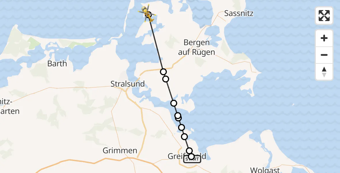Flugroute Rettungshubschrauber Greifswald Hospital - Schaprode, 01 August 2026, 14:33