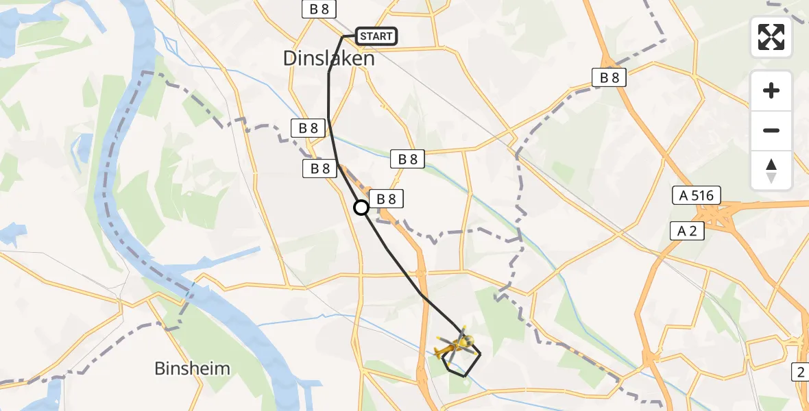 Flugroute Rettungshubschrauber Dinslaken - Duisburg, 01 August 2026, 14:35