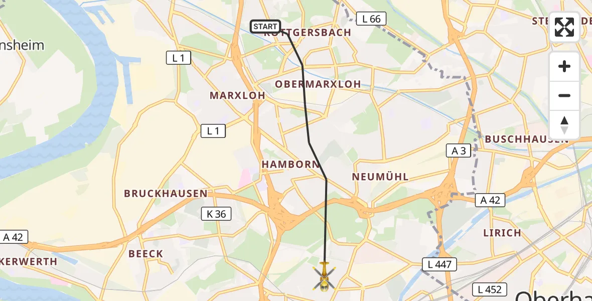 Flugroute Rettungshubschrauber Duisburg - Duisburg, 01 August 2026, 14:42