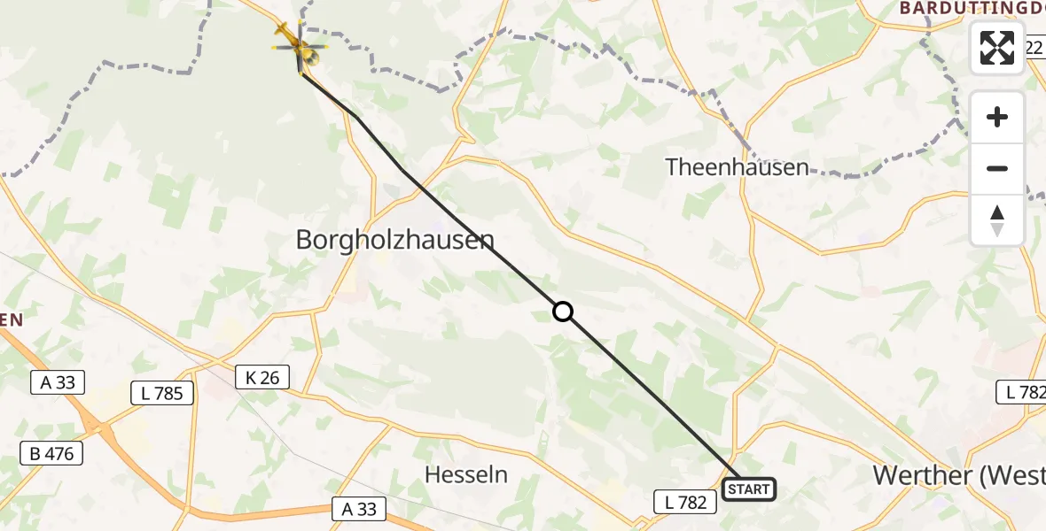 Flugroute Rettungshubschrauber Halle (Westf.) - Borgholzhausen, 01 August 2026, 14:51