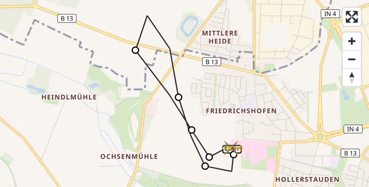 Flugroute Rettungshubschrauber Ingolstadt Hospital - Ingolstadt Hospital, 01 August 2026, 14:53