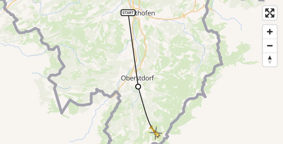 Flugroute Rettungshubschrauber Ofterschwang - Oberstdorf, 01 August 2026, 15:02