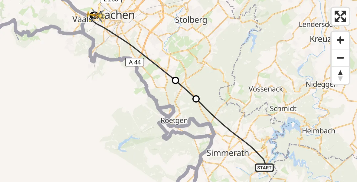 Flugroute Rettungshubschrauber Simmerath - Aachen Hospital, 01 August 2026, 15:04