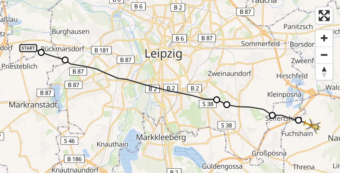 Flugroute Rettungshubschrauber Schkeuditz - Naunhof, 01 August 2026, 15:09