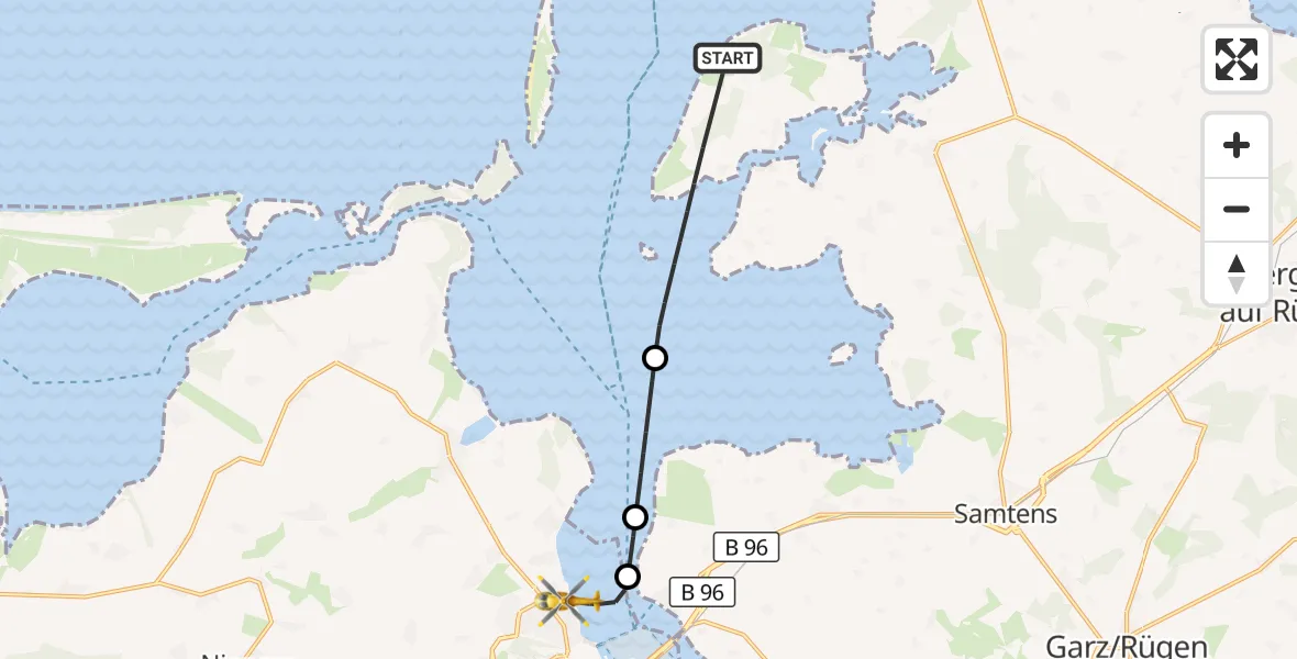 Flugroute Rettungshubschrauber Ummanz - Stralsund, 01 August 2026, 15:14