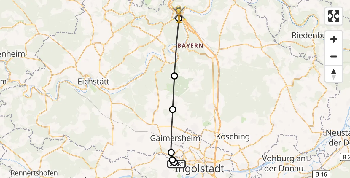 Flugroute Rettungshubschrauber Ingolstadt Hospital - Kinding, 01 August 2026, 15:17