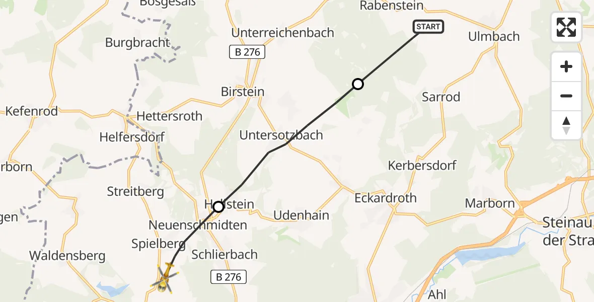 Flugroute Rettungshubschrauber Steinau an der Straße - Brachttal, 01 August 2026, 15:20