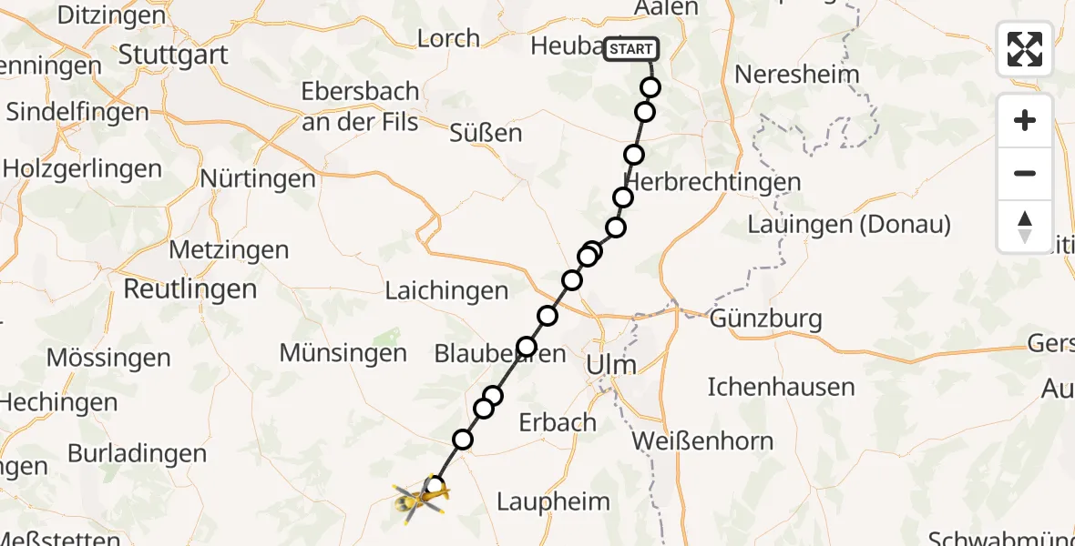 Flugroute Rettungshubschrauber Essingen - Munderkingen, 01 August 2026, 15:24