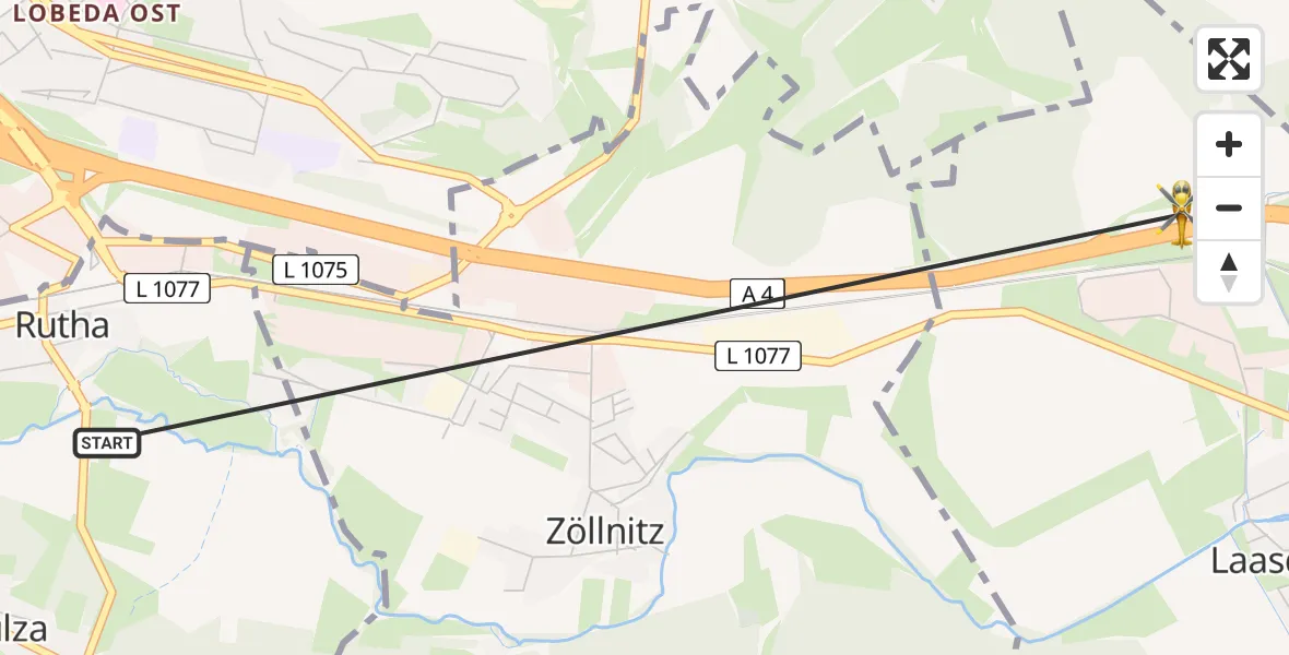 Flugroute Rettungshubschrauber Sulza - Laasdorf, 01 August 2026, 15:27