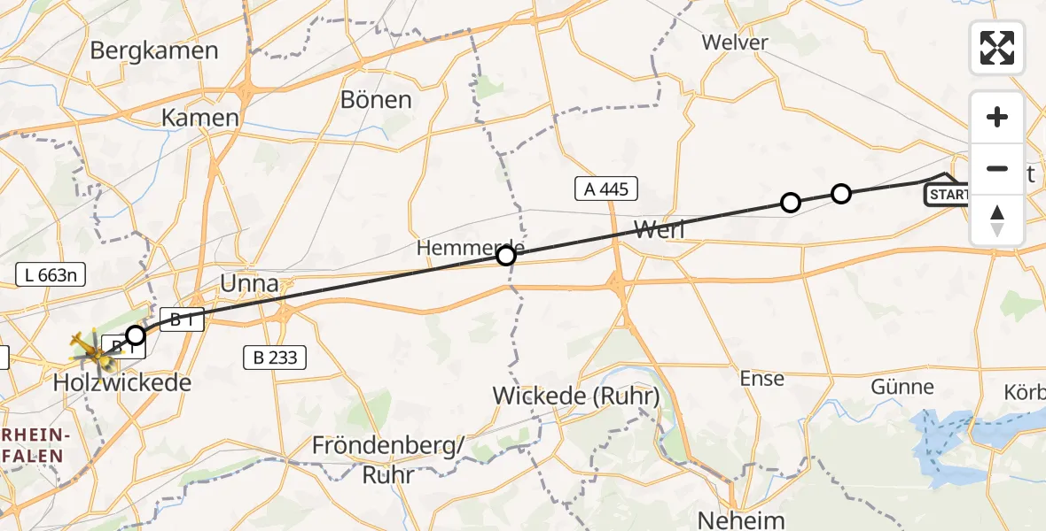 Flugroute Rettungshubschrauber Soest - Dortmund Flughafen, 01 August 2026, 15:32