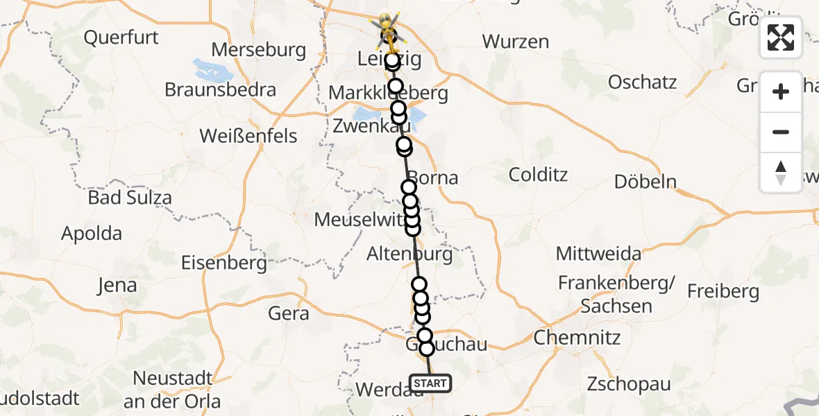 Flugroute Rettungshubschrauber Zwickau - Sankt Georg Hospital Leipzig Reserve, 01 August 2026, 15:34