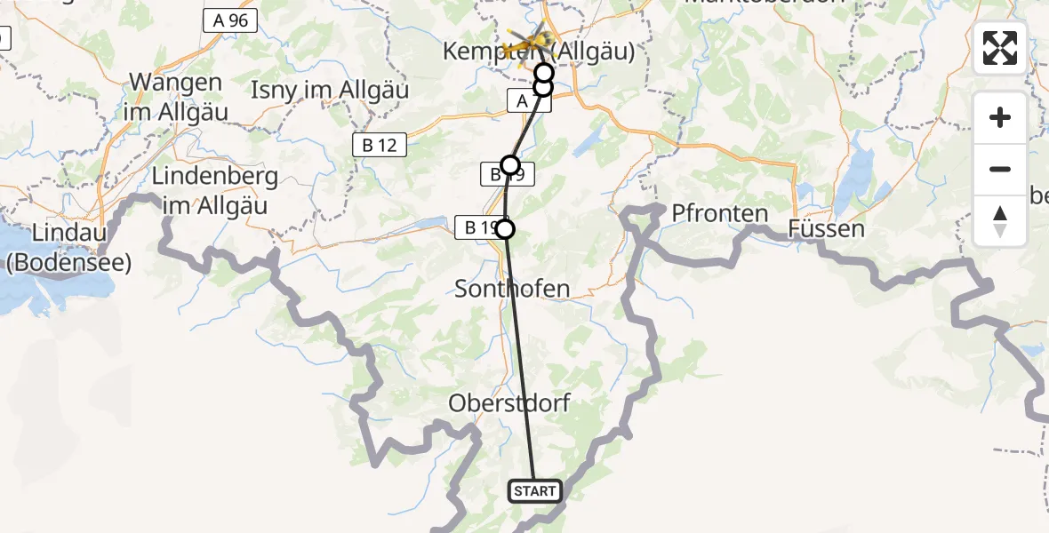 Flugroute Rettungshubschrauber Oberstdorf - Kempten (Allgäu), 01 August 2026, 15:34