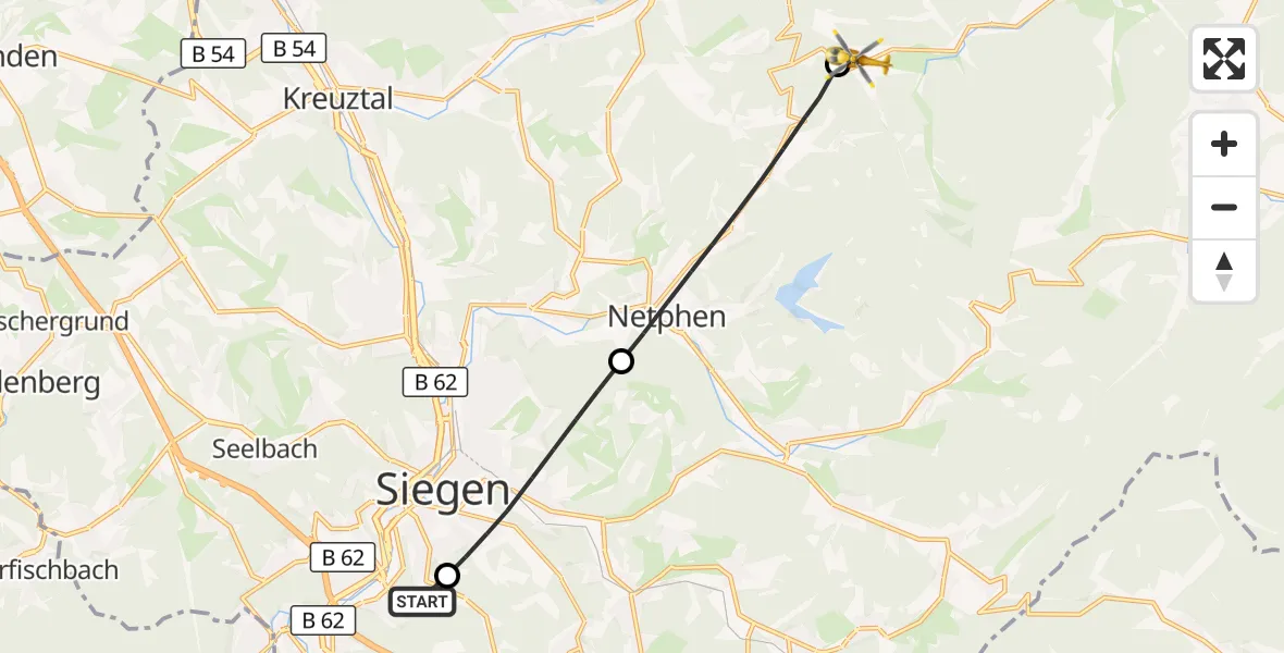 Flugroute Rettungshubschrauber Evangelisches Jung-Stilling Hospital - Hilchenbach, 01 August 2026, 15:44