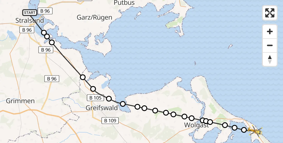 Flugroute Rettungshubschrauber Stralsund - Loddin, 01 August 2026, 15:44