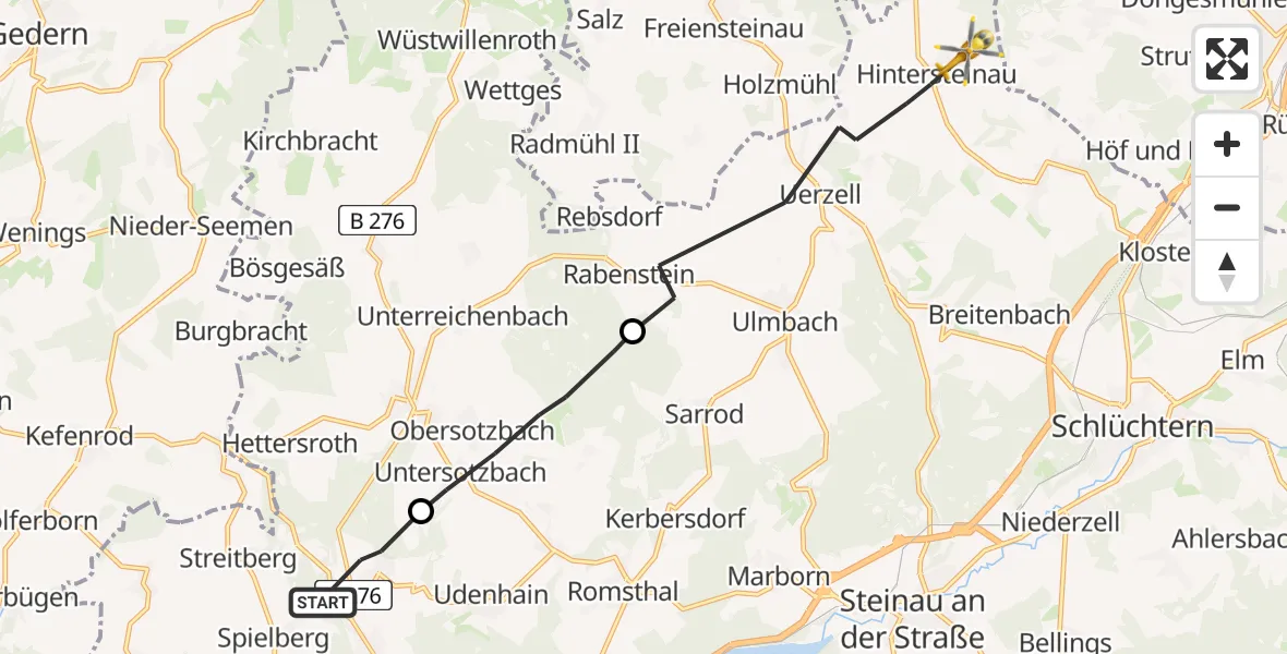 Flugroute Rettungshubschrauber Brachttal - Steinau an der Straße, 01 August 2026, 15:52
