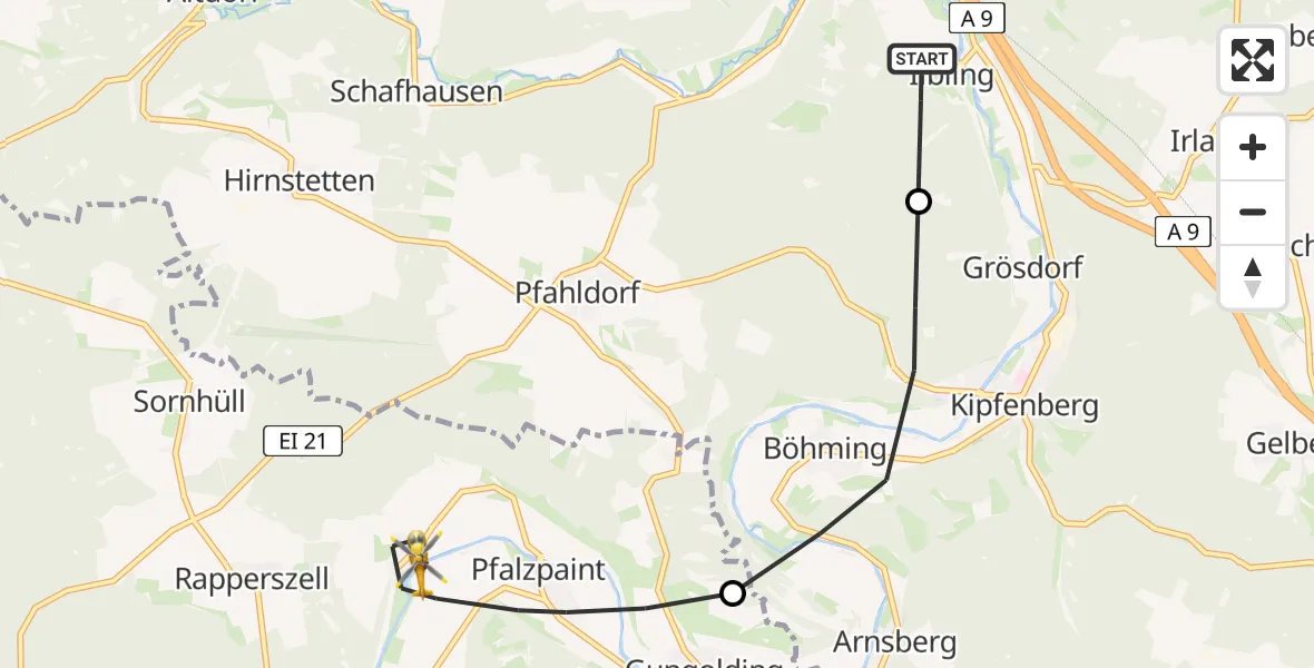 Flugroute Rettungshubschrauber Kinding - Walting, 01 August 2026, 16:08