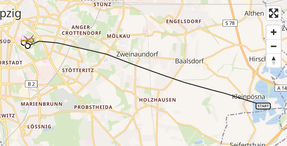 Flugroute Rettungshubschrauber Leipzig - Leipzig University Hospital Heliport 2, 01 August 2026, 16:11